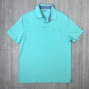 IZOD Polo Shirt Short Sleeve Pocket Logo Cotton Golf 45CT087 Green Teal Men's L